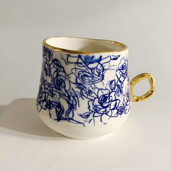 Porcelain and 24ct Gold Cup - Flowers No.4
