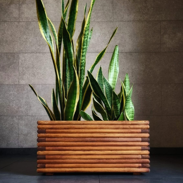 Long Elegant Wooden Planter - Brown