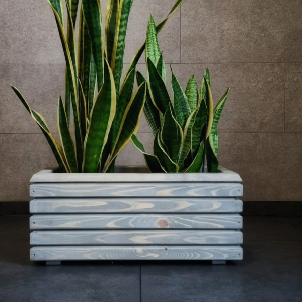 Long Platinum Gray Wooden Planter 