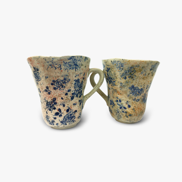 Cream blue flower cup