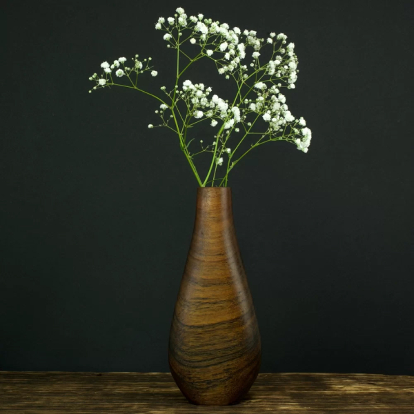 Exotic wooden vase for fresh and dried flowers