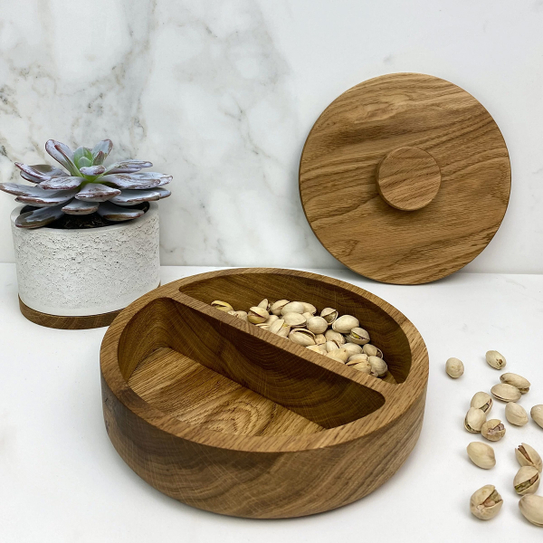 Large wooden bowl with lid