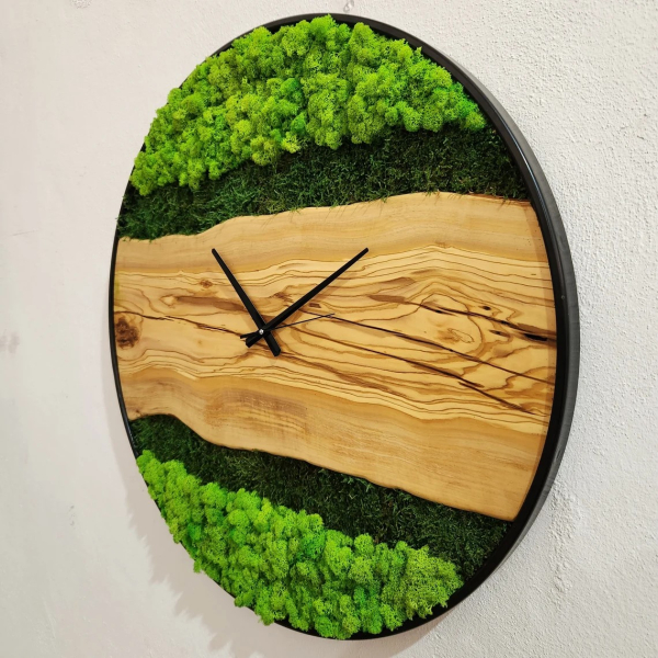 Olive Wood and Moss Wall Clock 2