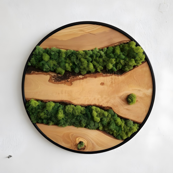 Olive Wood and Moss Wall Art Round