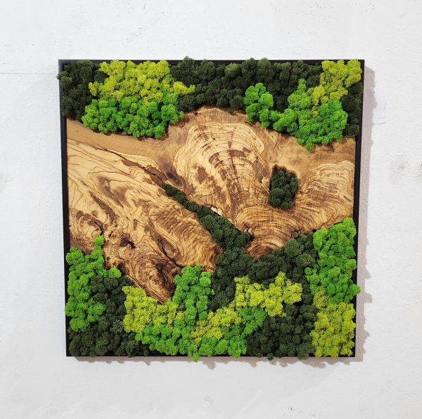 Norwegian Moss and Olive Wood Wall Art 