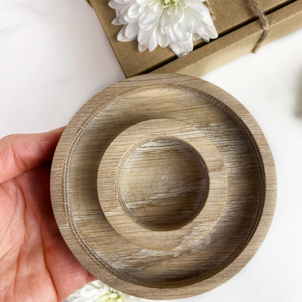 Oak whitewashed wooden candle holder