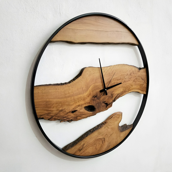 Round Metal and Olive Wood Wall Clock