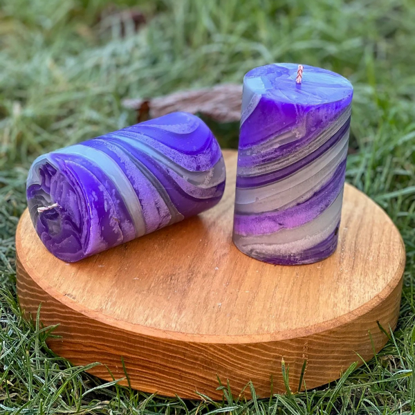 Swirl Pillar Candle Purple