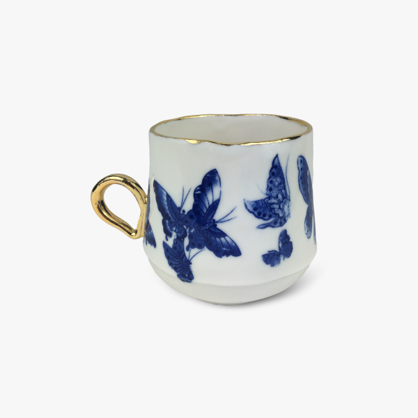 Porcelain white blue butterfly cup