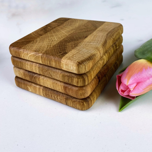 Set of four pieces of oak wood cup coasters