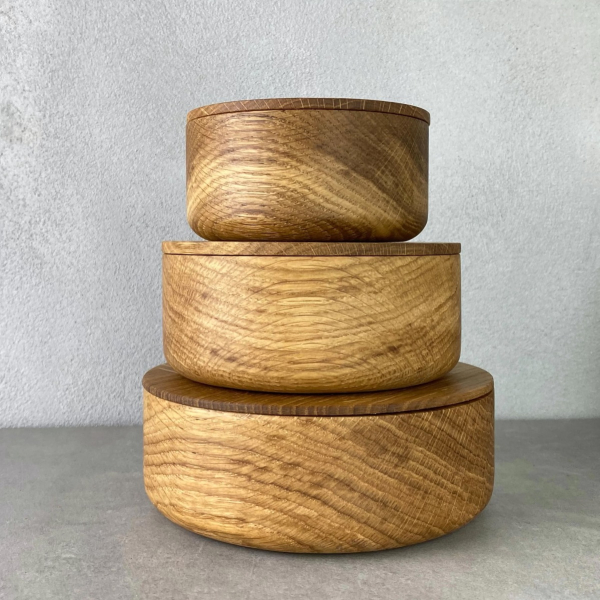 Set of three oak bowls