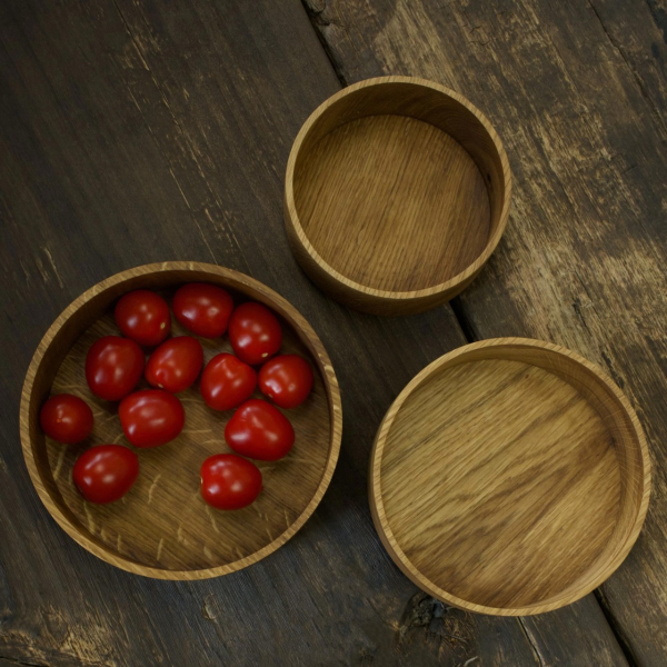 Set of three oak bowls