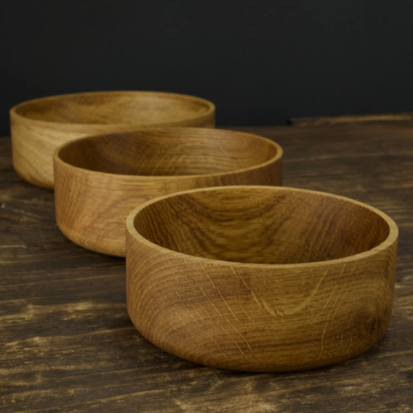 Set of three oak bowls