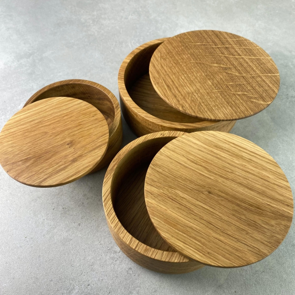 Set of three oak bowls