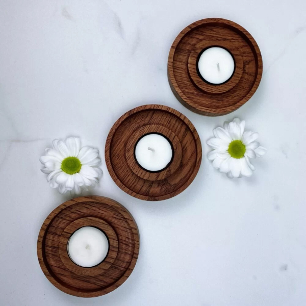 Three wooden tealight candle holders