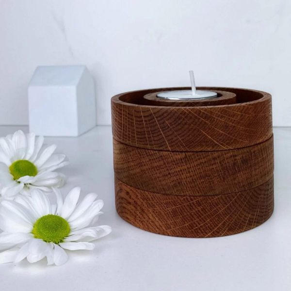 Three wooden tealight candle holders