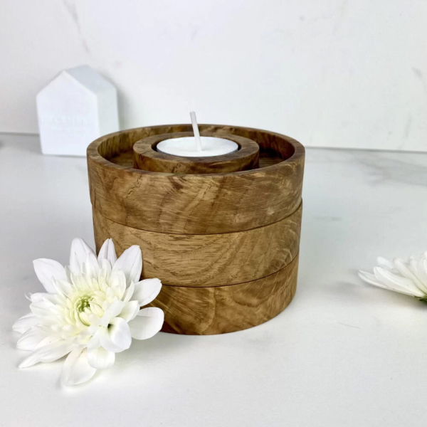 Three wooden tealight candle holders