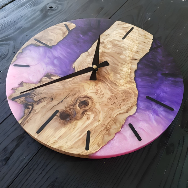 Resin & Olive Wood Wall Clock- Lavender