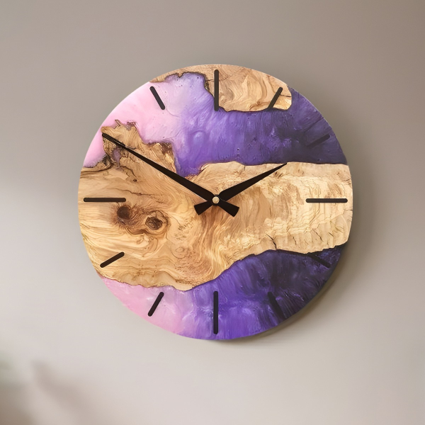 Resin & Olive Wood Wall Clock- Lavender