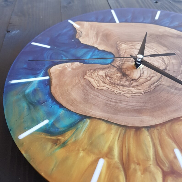 Resin & Olive Wood Wall Clock- Multi Color