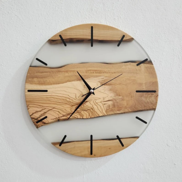 Resin & Olive Wood Wall Clock- Transparent