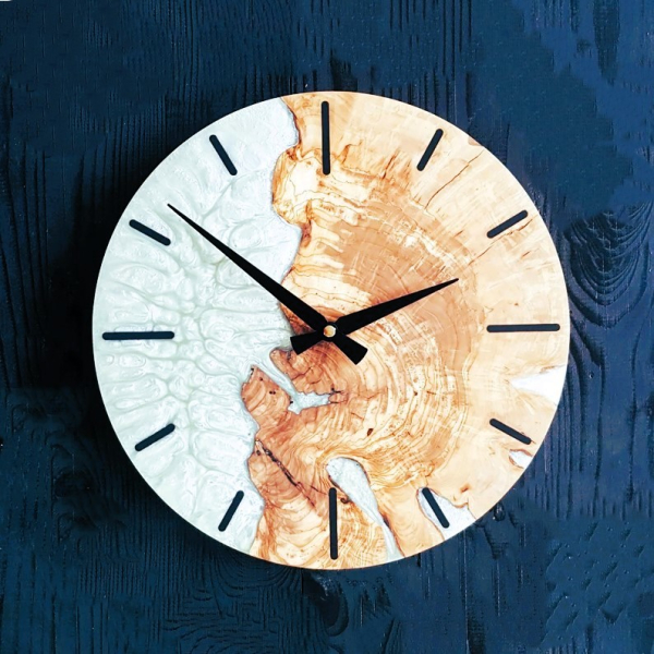 Resin & Olive Wood Wall Clock- White