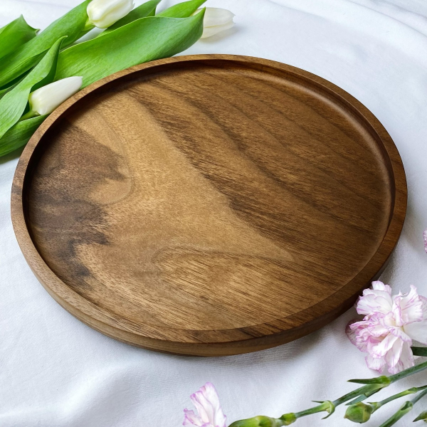 Walnut wood tray round