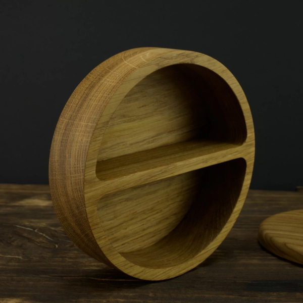 Wooden bowl with snack compartment