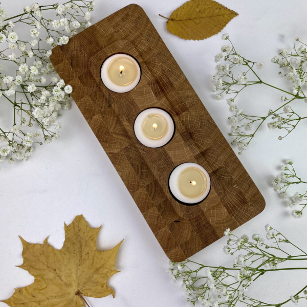 Wooden oak candle holder