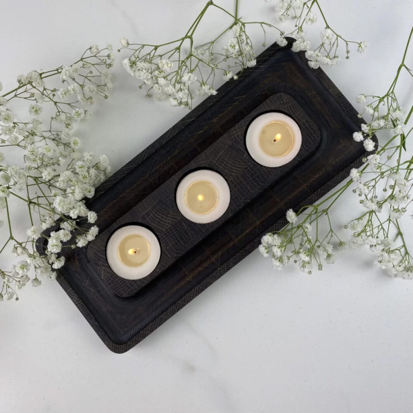 Wooden tealight candle holder black