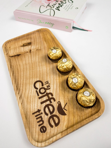 Wooden tray "It's coffee time"