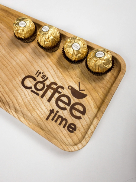 Wooden tray "It's coffee time"