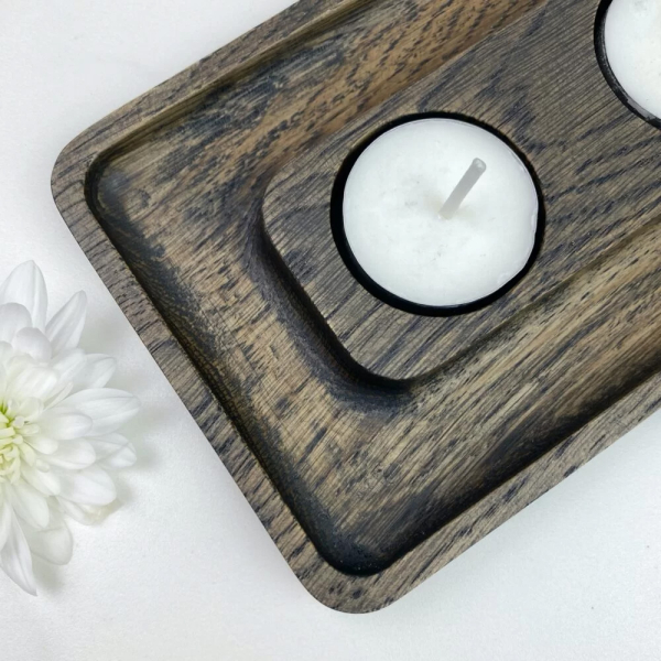 Wooden triple oak candle holder