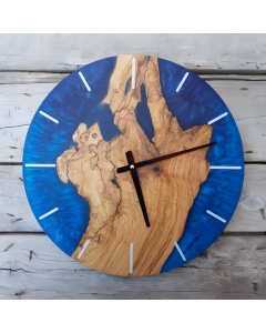 Olive Wood/Resin Wall Clock Blue